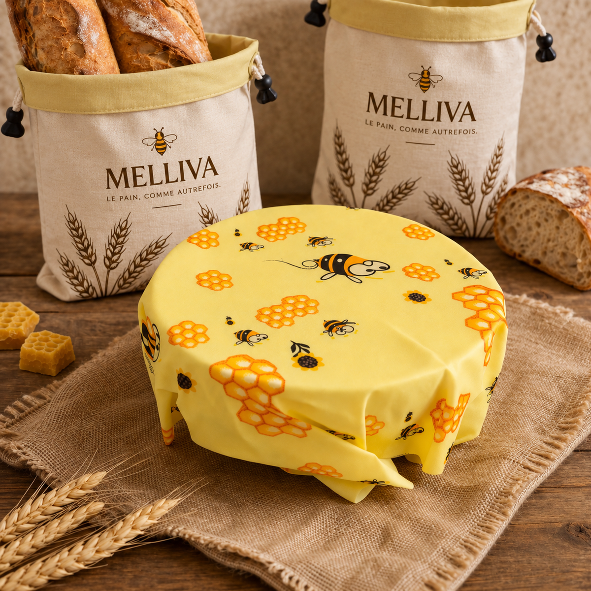 Lot de 3 Emballages alimentaires en cire d'abeille - Bee-Wraps Melliva