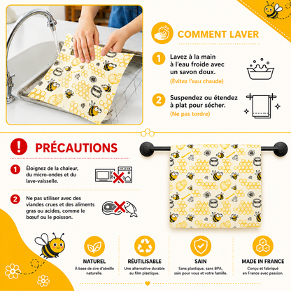 Lot de 3 Emballages alimentaires en cire d'abeille - Bee-Wraps Melliva