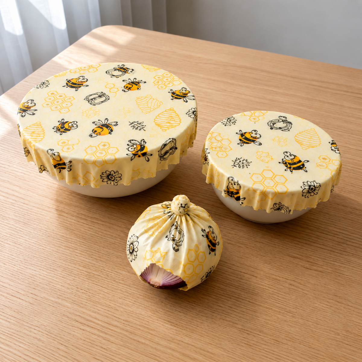 Lot de 3 Emballages alimentaires en cire d'abeille - Bee-Wraps Melliva