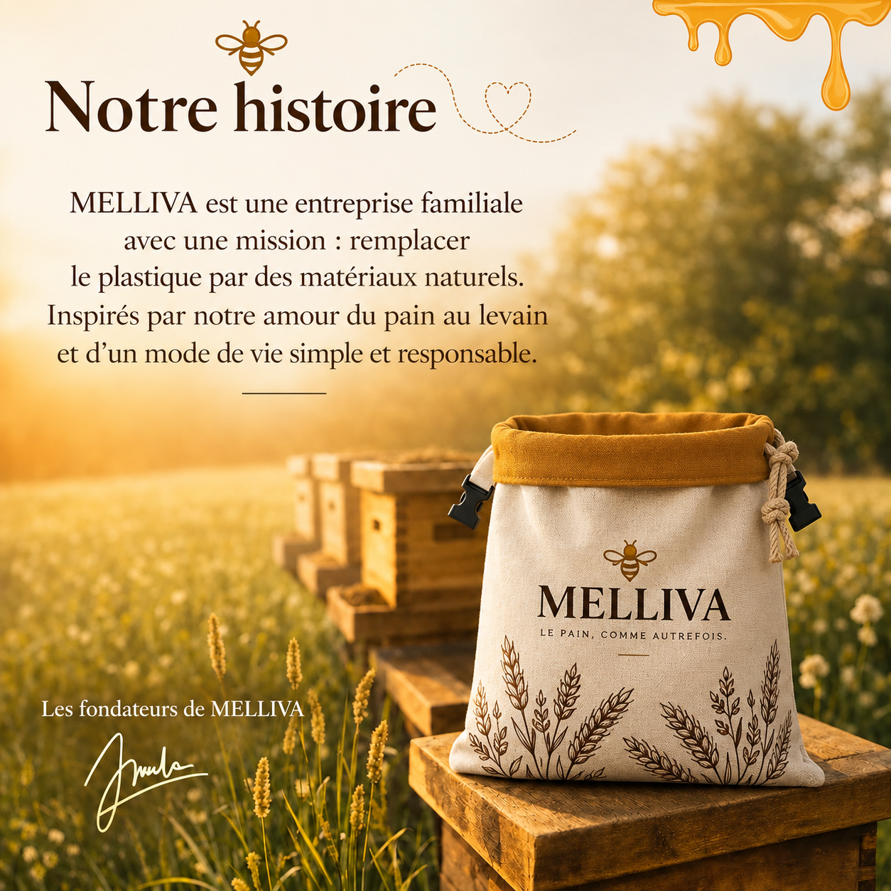 Sacs Melliva Premium en cire d'abeille & coton 100 % — Lavables, pour une conservation naturelle